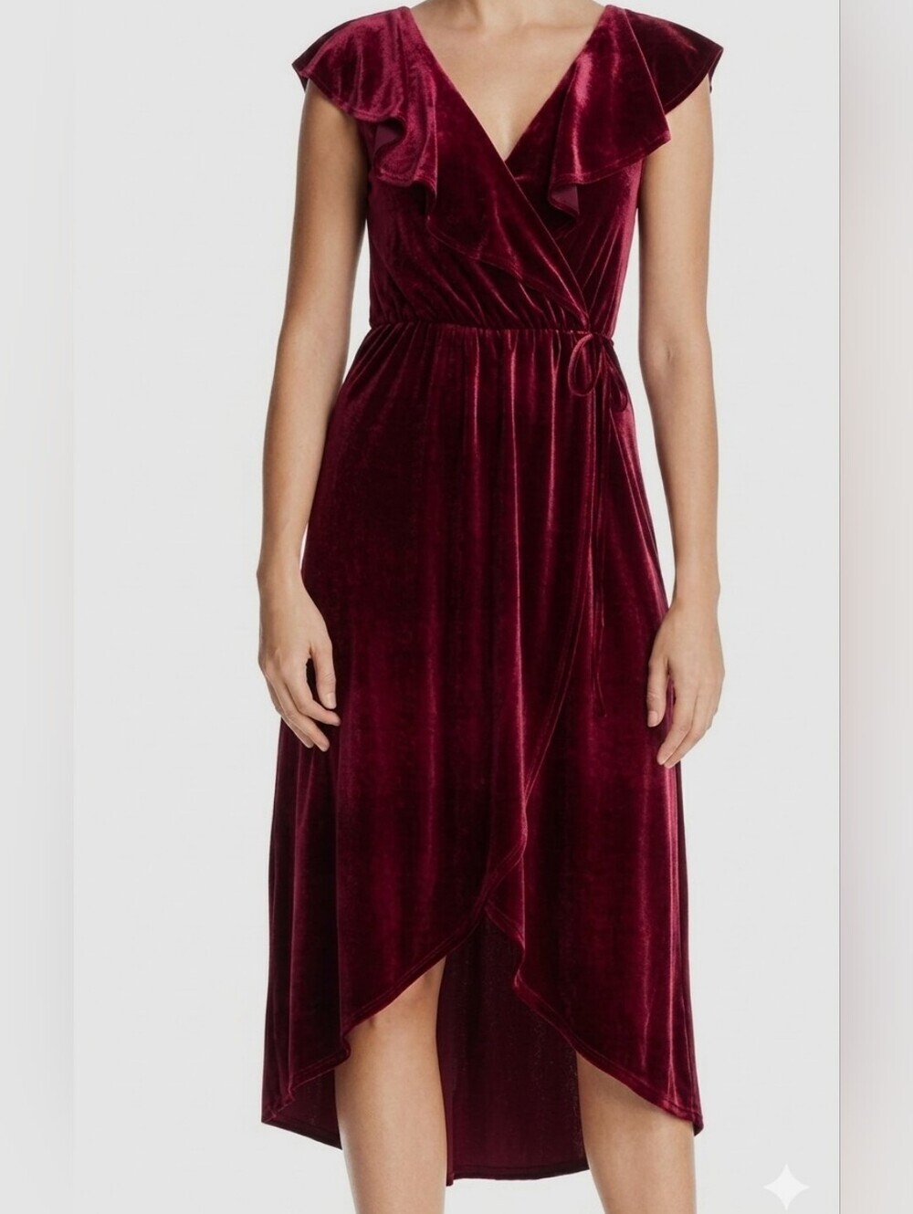 Aqua Velvet High-Low Wrap Dress in Burgundy M.